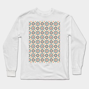 Retro Mid Century Circles and Flowers Blue, Peach, Coral Long Sleeve T-Shirt